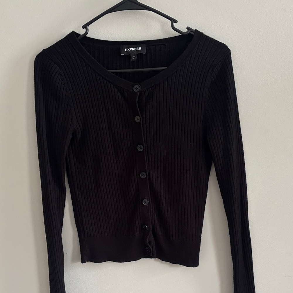 Express Black Ribbed Cardigan (fits like S/XS Express- fitted)